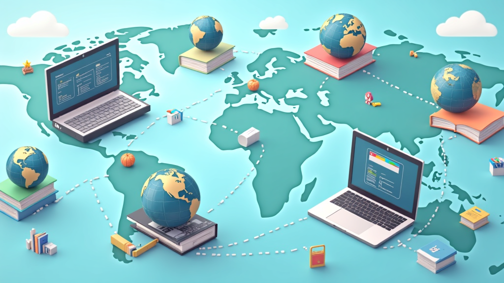 Colorful, interconnected globes and digital icons representing global education choices
